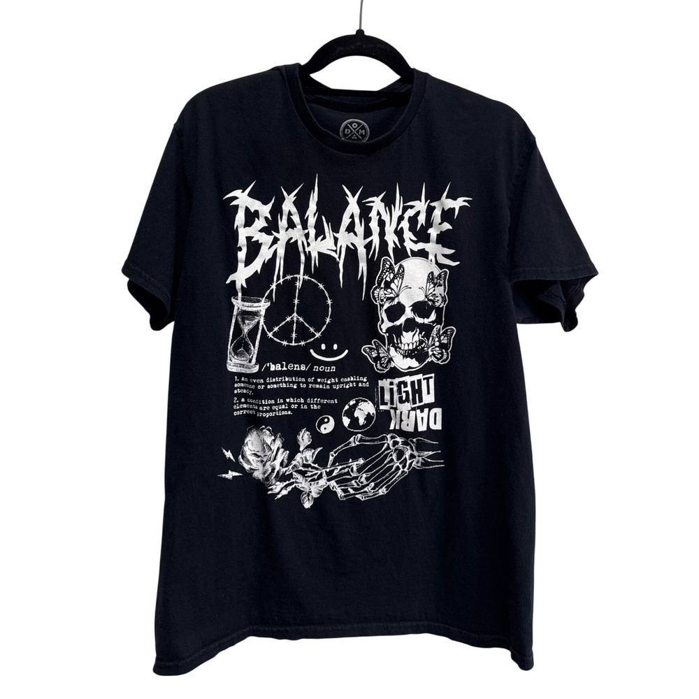 DOM It's About The Art Balance Skull Butterfly Graphic Tee Black Large